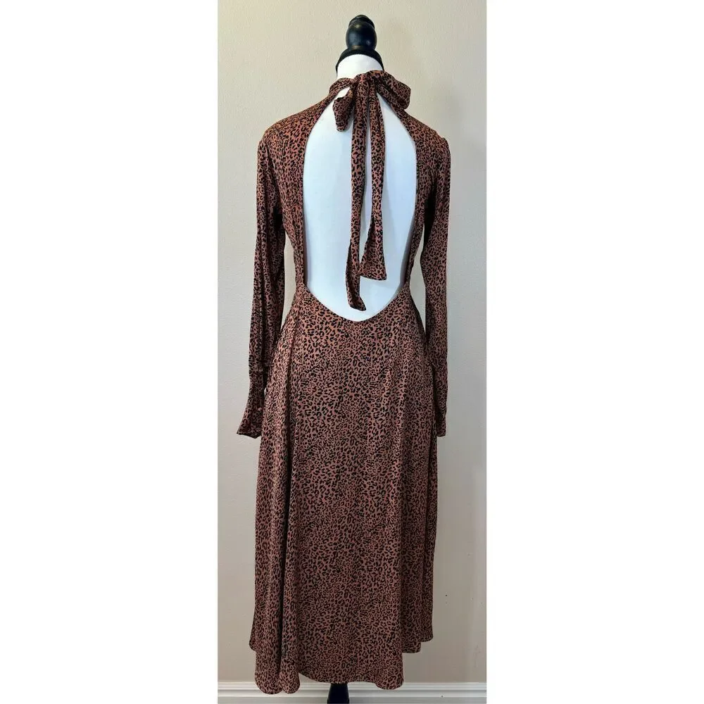 Free People Women's Loveless Animal Print Mock Neck Midi Dress Women's 2